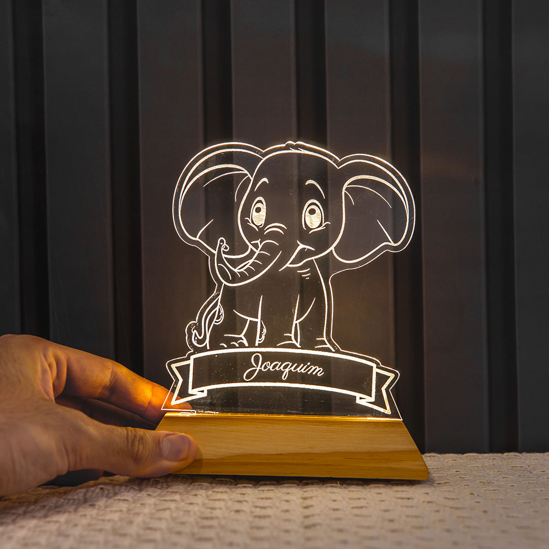 Luminária Infantil Elefante Personalizada Com Nome