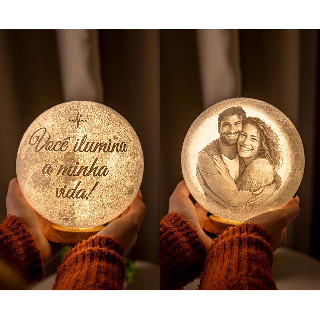 Luminária Lua 3D - Personalizada Com Foto e Frase
