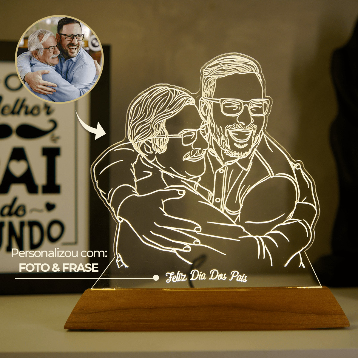 Luminária Pai - Personalizada Com Foto, Frase e Música