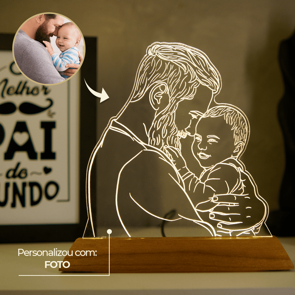 Luminária Pai - Personalizada Com Foto, Frase e Música
