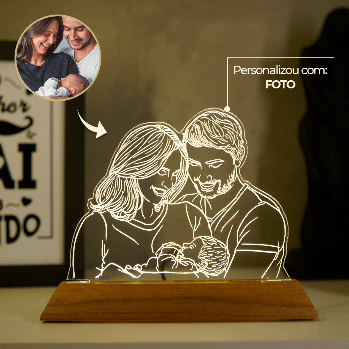 Luminária Pai - Personalizada Com Foto, Frase e Música