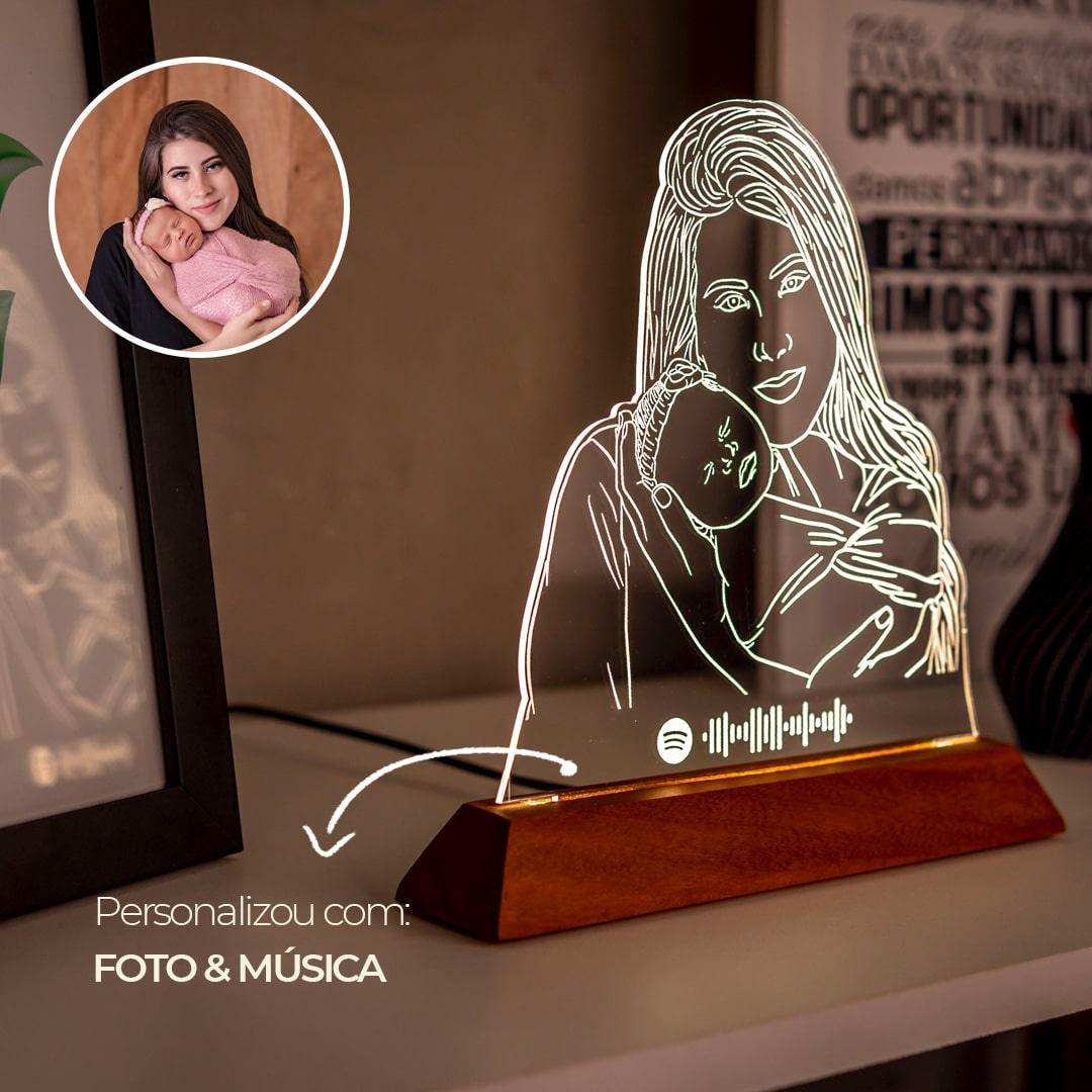 Luminária Mãe - Personalizada Com Foto, Frase e Música