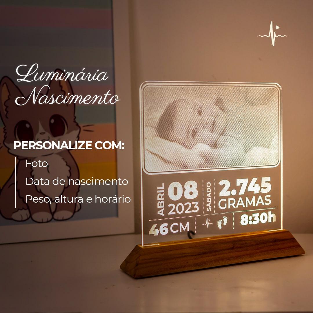 Luminária Nascimento do Bebê - Personalizada Com Foto e Informações de Nascimento