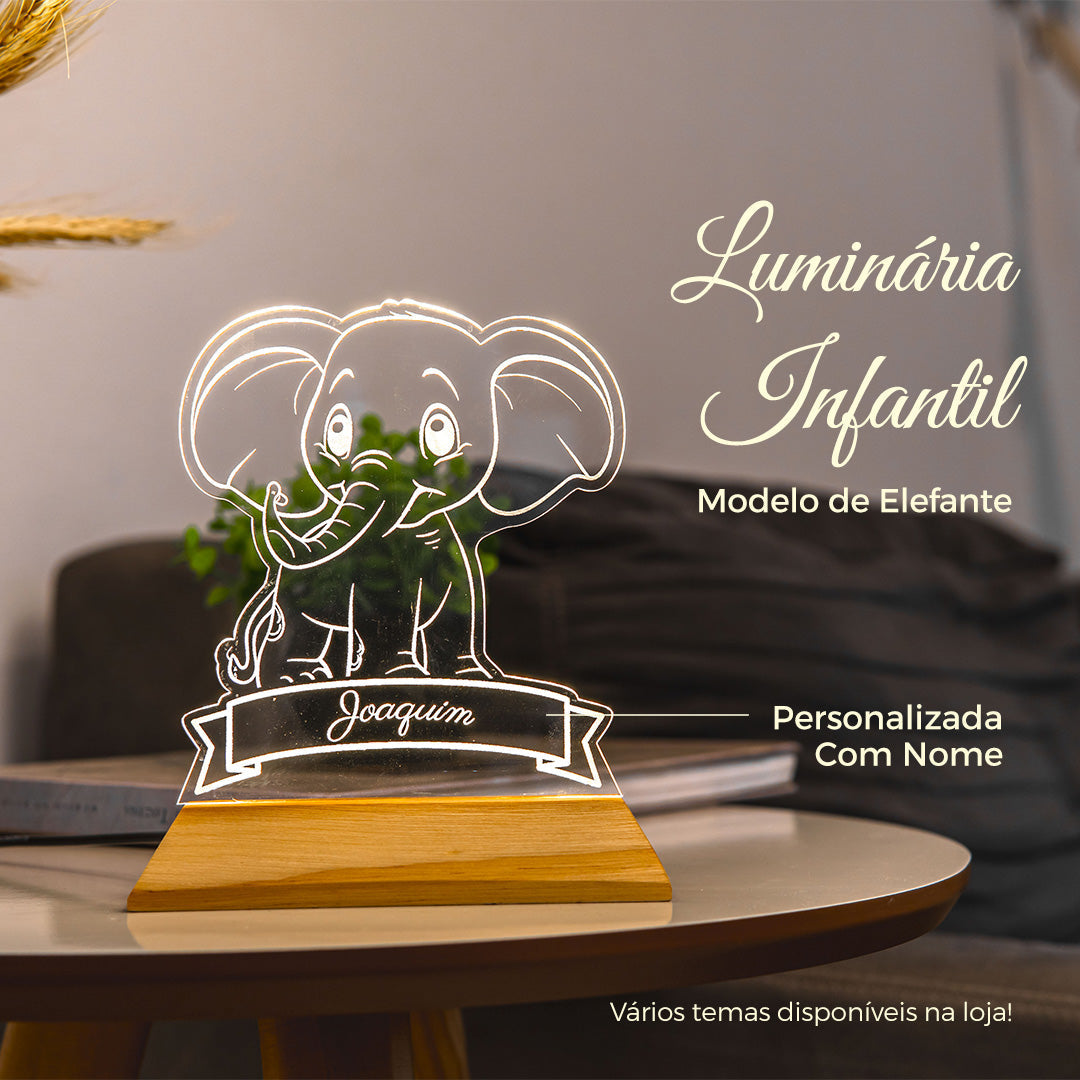 Luminária Infantil Elefante Personalizada Com Nome