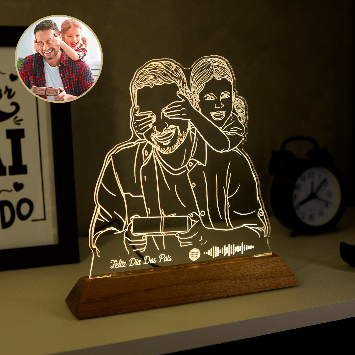 Luminária Pai - Personalizada Com Foto, Frase e Música