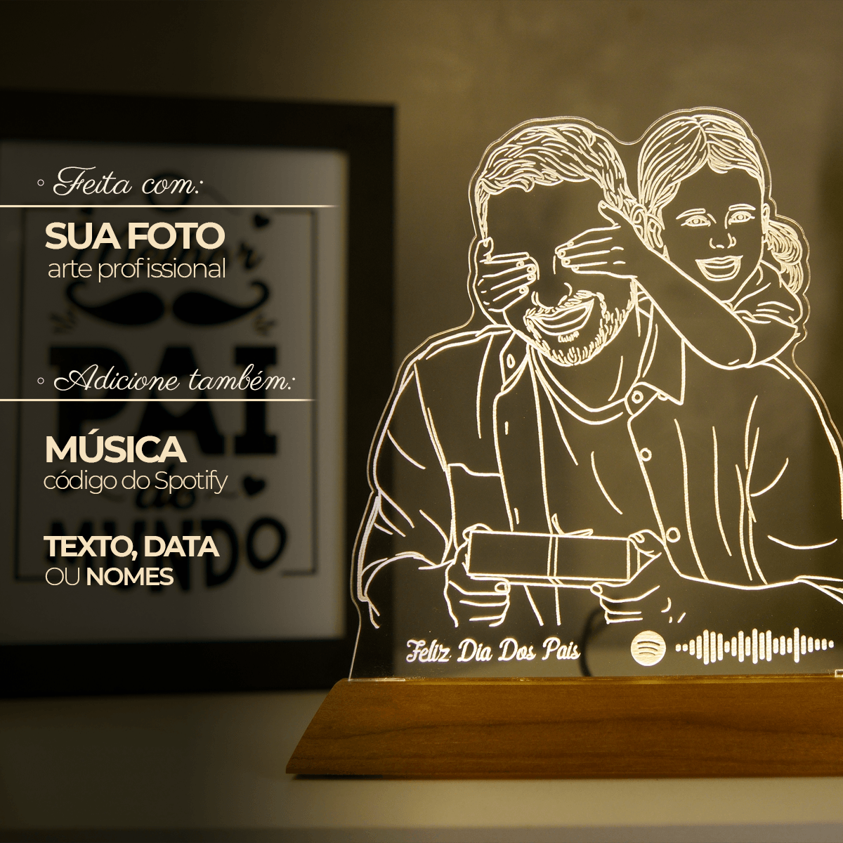 Luminária Pai - Personalizada Com Foto, Frase e Música