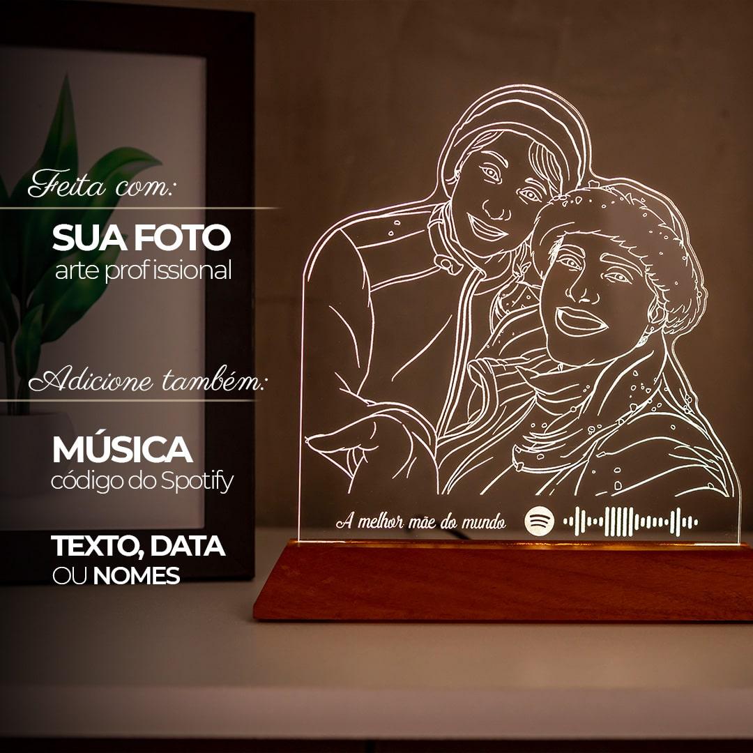 Luminária Mãe - Personalizada Com Foto, Frase e Música