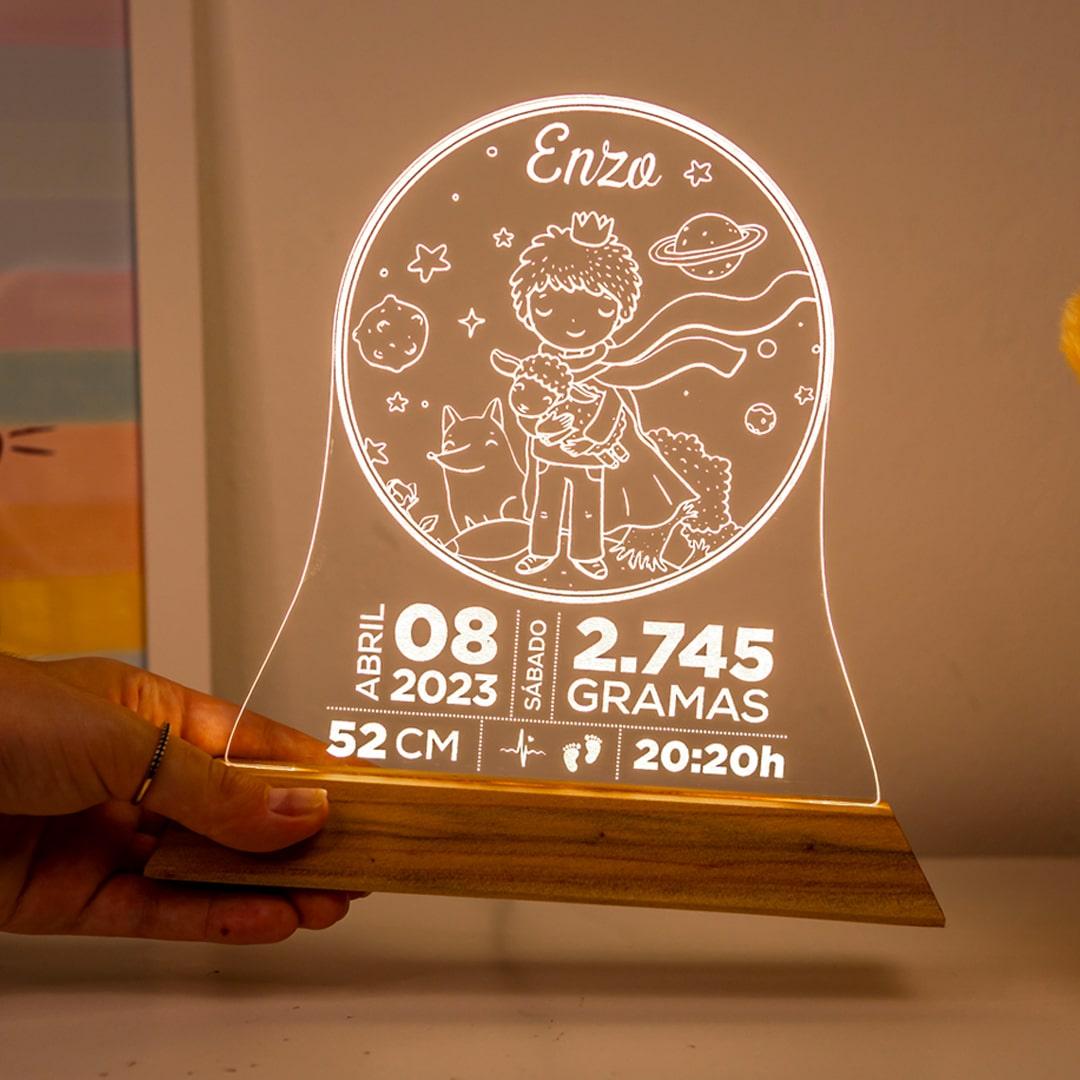 Luminária Nascimento do Bebê Tema Pequeno Príncipe - Personalizada com Informações de Nascimento