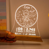 Luminária Nascimento do Bebê Tema Pequeno Príncipe - Personalizada com Informações de Nascimento
