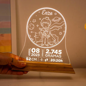 Luminária Nascimento do Bebê Tema Pequeno Príncipe - Personalizada com Informações de Nascimento