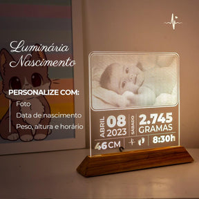 Luminária Nascimento do Bebê - Personalizada Com Foto e Informações de Nascimento
