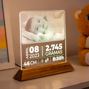 Luminária Nascimento do Bebê - Personalizada Com Foto e Informações de Nascimento