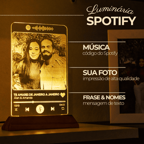 Luminária Spotify - Personalizada com Foto, Frase, Nomes e Música